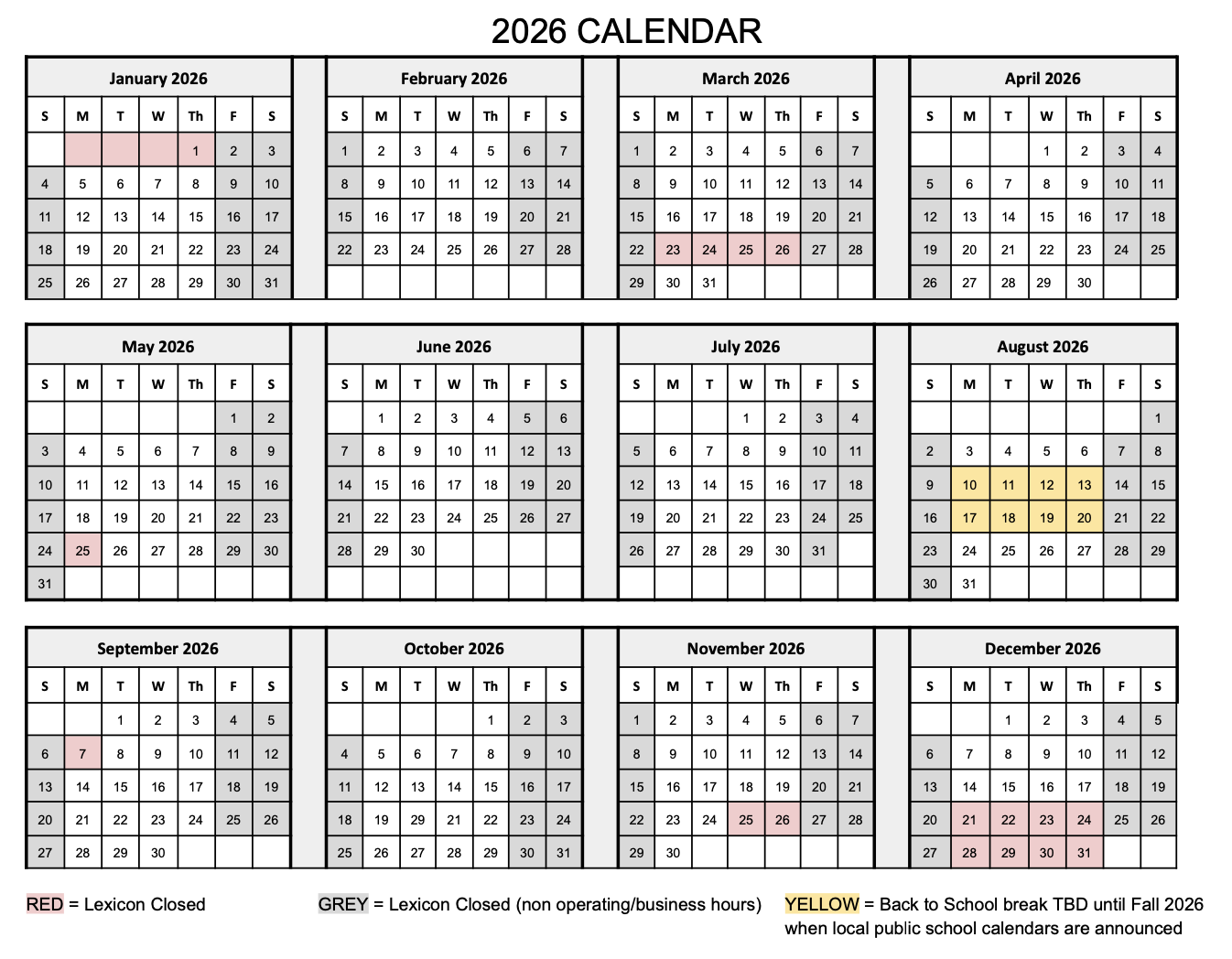Important Dates/Holidays — Lexicon Speech, Language & Reading